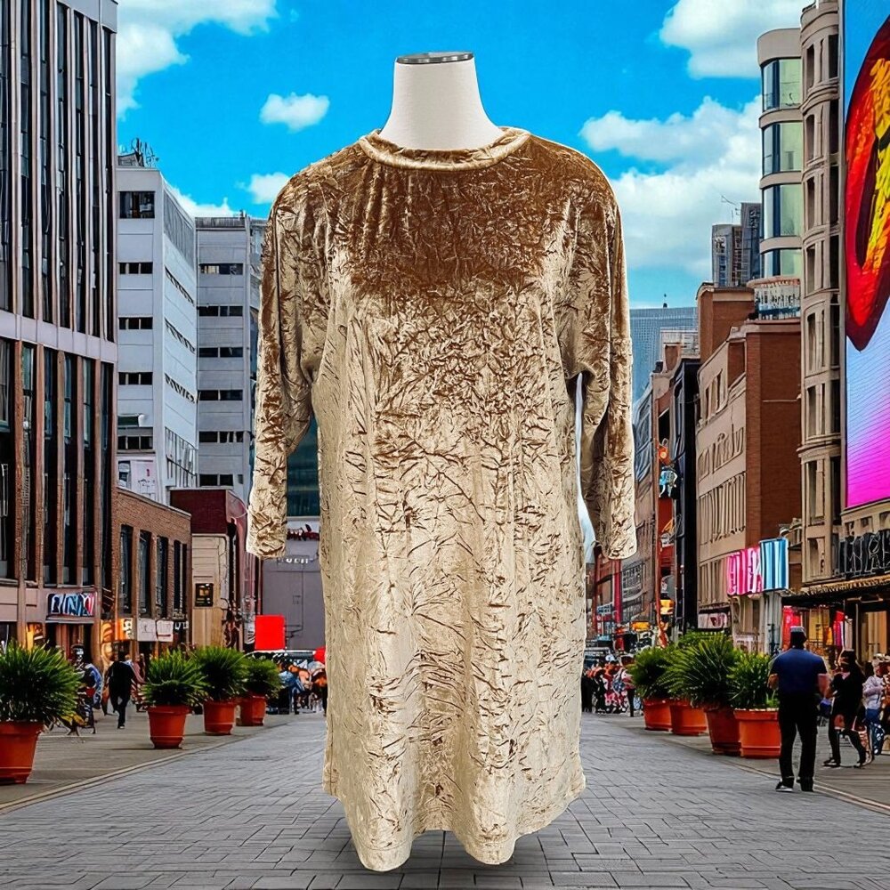 Zara Velvet Crushed Gold‎ Mini Y2K Aesthetic Party Retro Chic SZ M Oversized